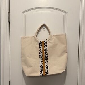 Stylish Cream Tote Bag with Leopard Print Accent